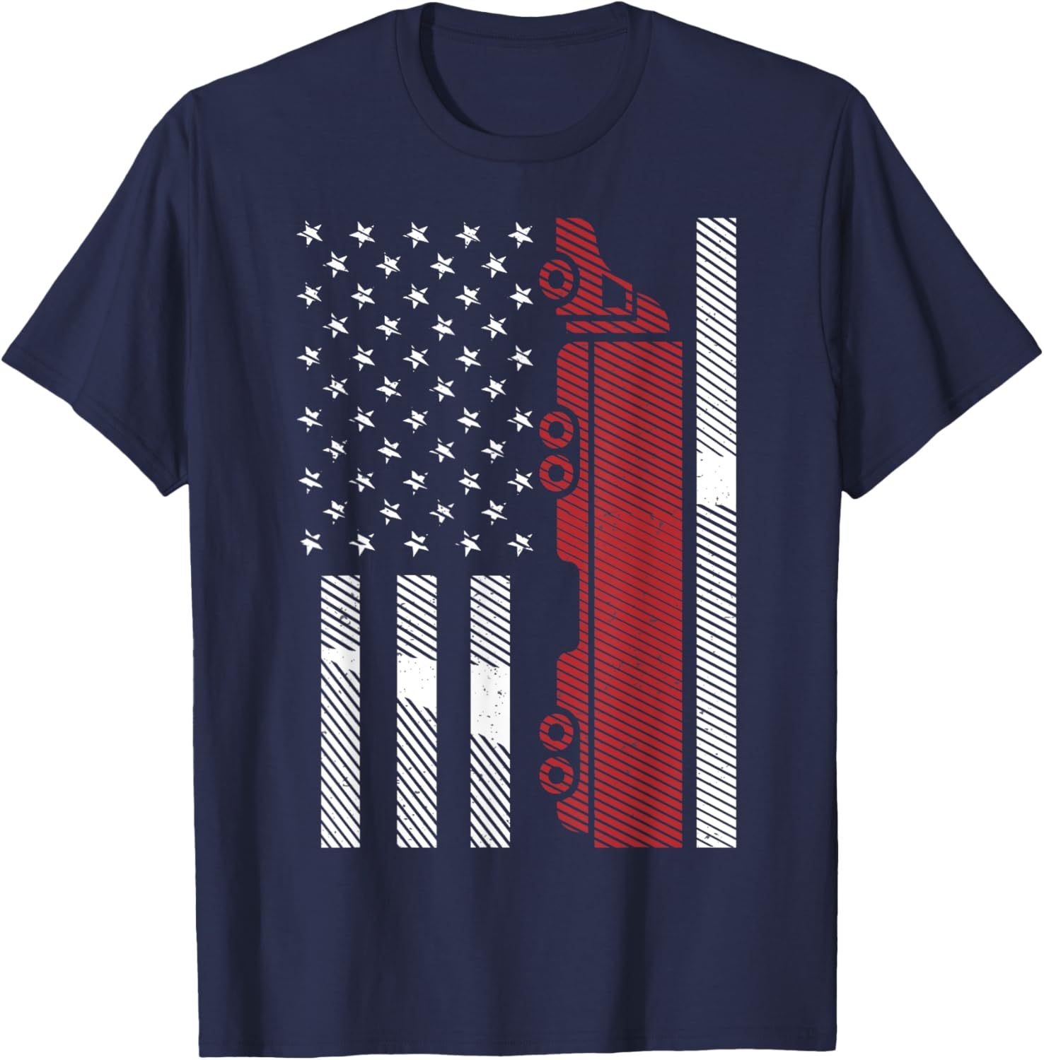 Cool US American Flag Semi Truck Driver 18 Wheeler Trucker T-Shirt - T-Shirt | Navy