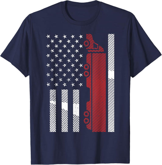 Cool US American Flag Semi Truck Driver 18 Wheeler Trucker T-Shirt - T-Shirt | Navy