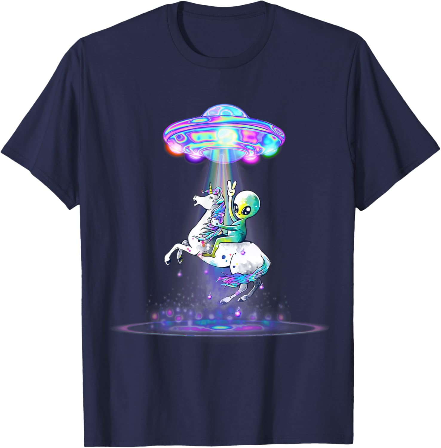 Funny UFO Alien Unicorn Galaxy T-Shirt - T-Shirt | Navy