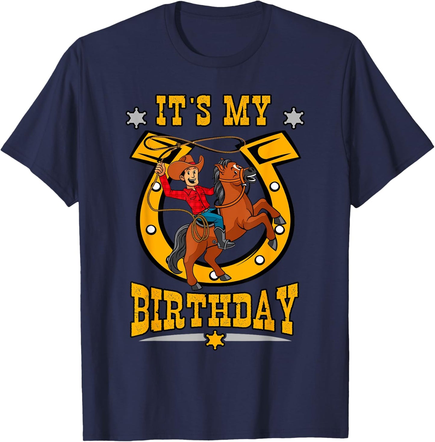 It's My Birthday Western Cowboy Boys Youth Kids Party Day T-Shirt - T-Shirt | Navy
