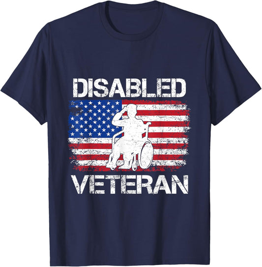 Proud Disabled Veteran Flag American USA Vet Military T-Shirt - T-Shirt | Navy