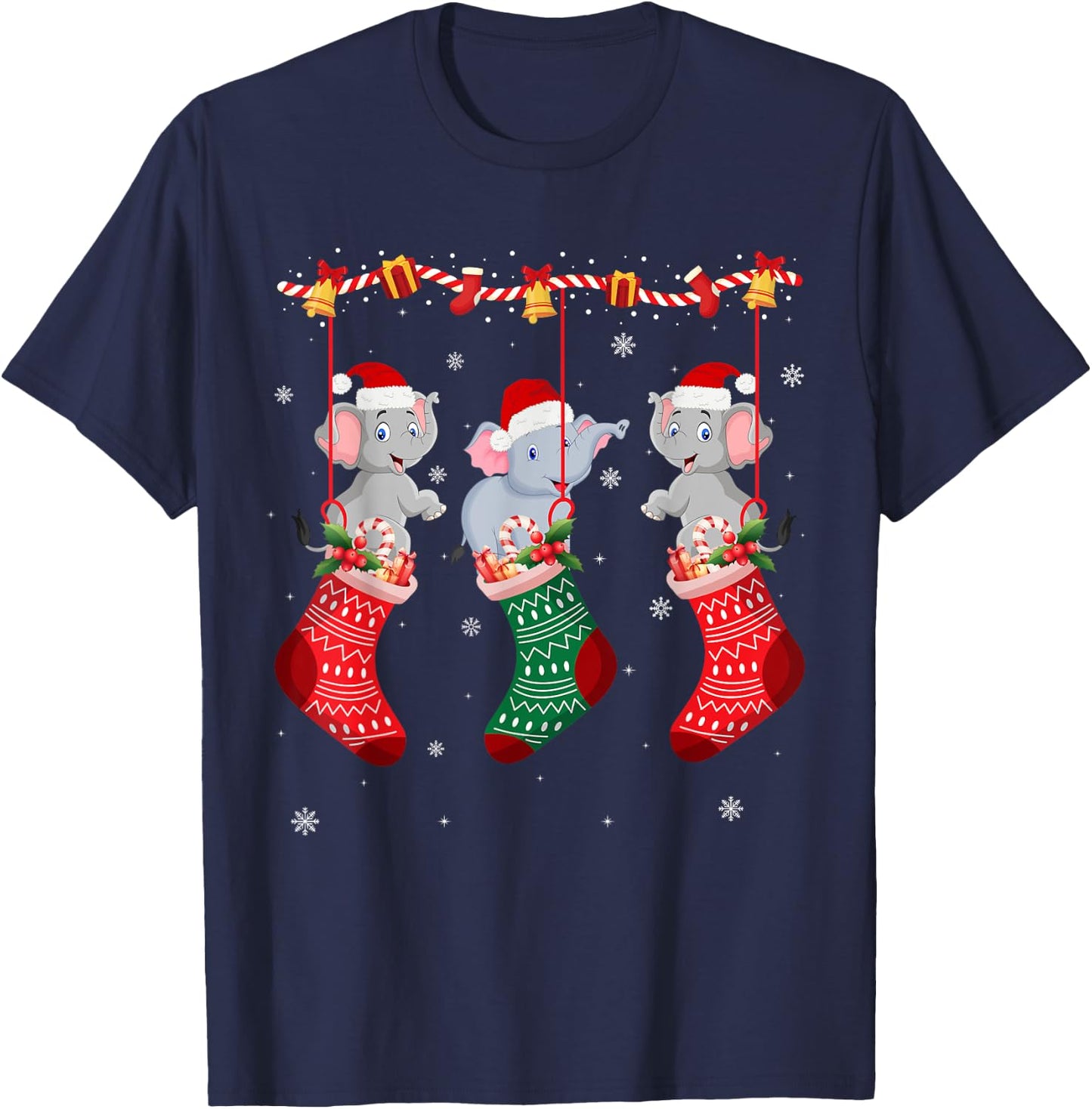 Matching Outfits for Holiday Party Elephant Christmas Socks T-Shirt - T-Shirt | Navy