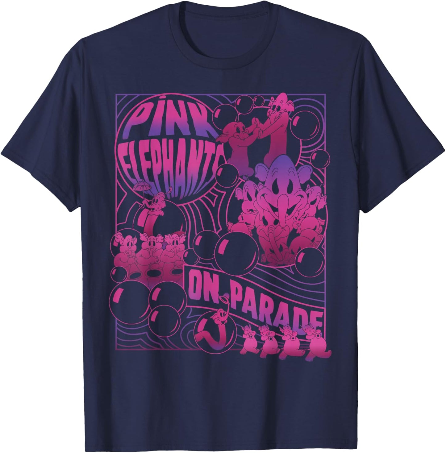 Disney Dumbo Pink Elephants On Parade Small T-Shirt - T-Shirt | Navy
