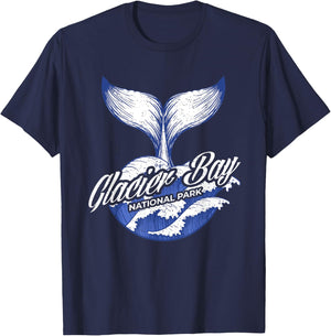 Vintage Whale Tail And Ocean Waves Glacier Bay Alaska T-Shirt - T-Shirt | Navy