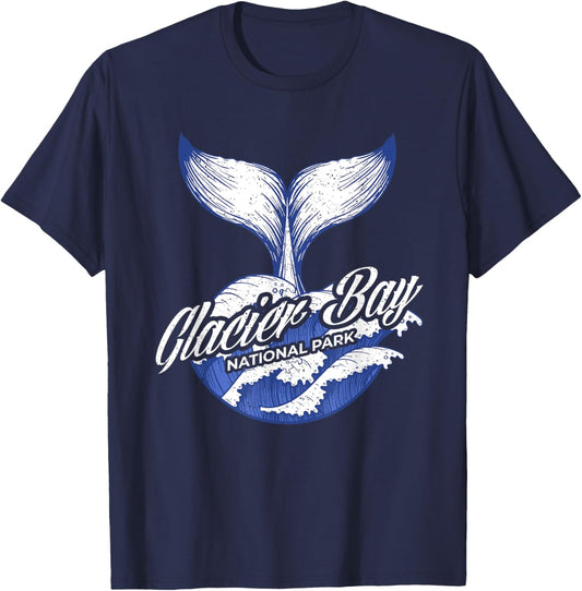 Vintage Whale Tail And Ocean Waves Glacier Bay Alaska T-Shirt - T-Shirt | Navy