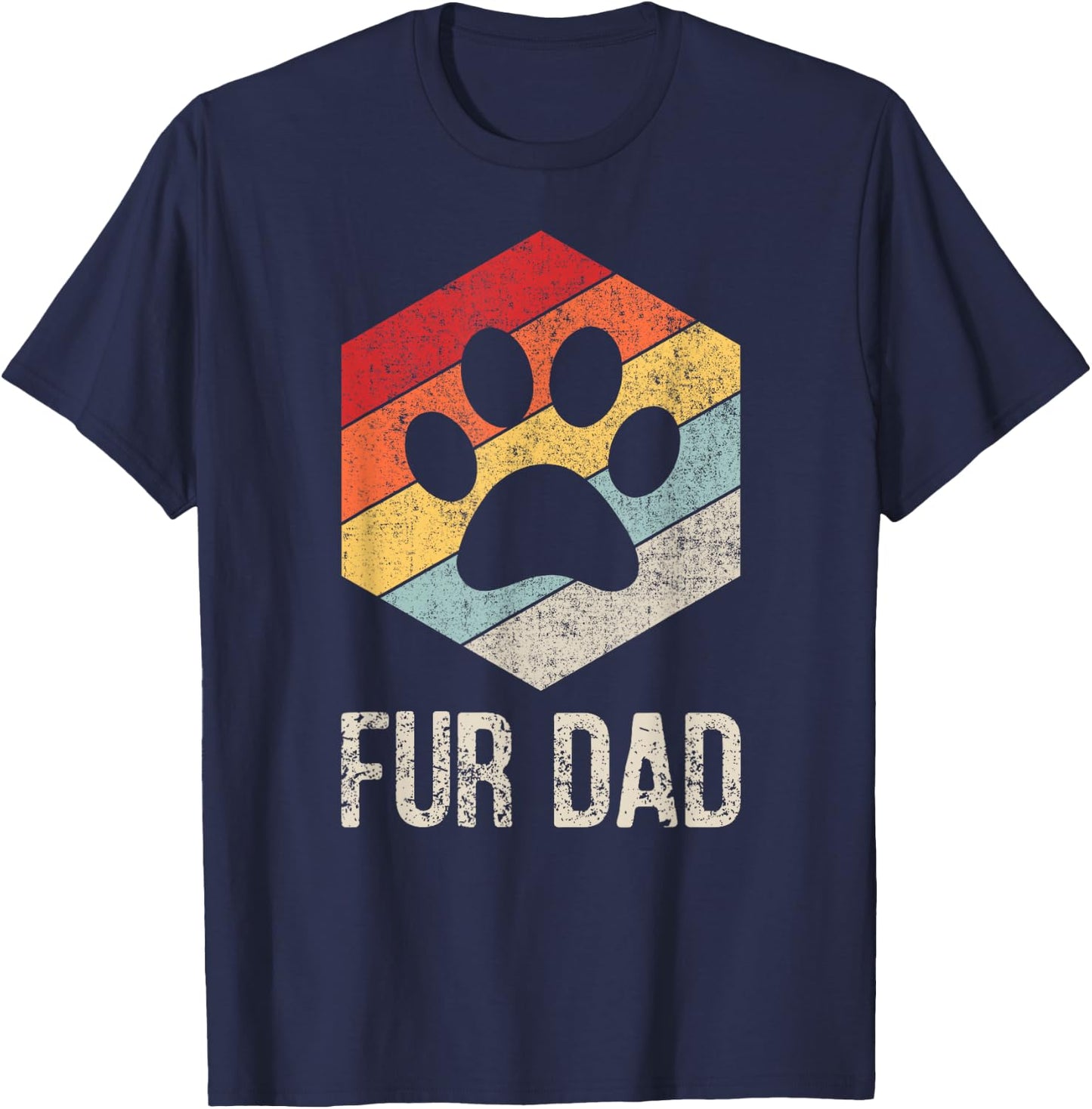Funny Fur Dad Vintage Retro Dog and Cat Owner T-Shirt - T-Shirt | Navy