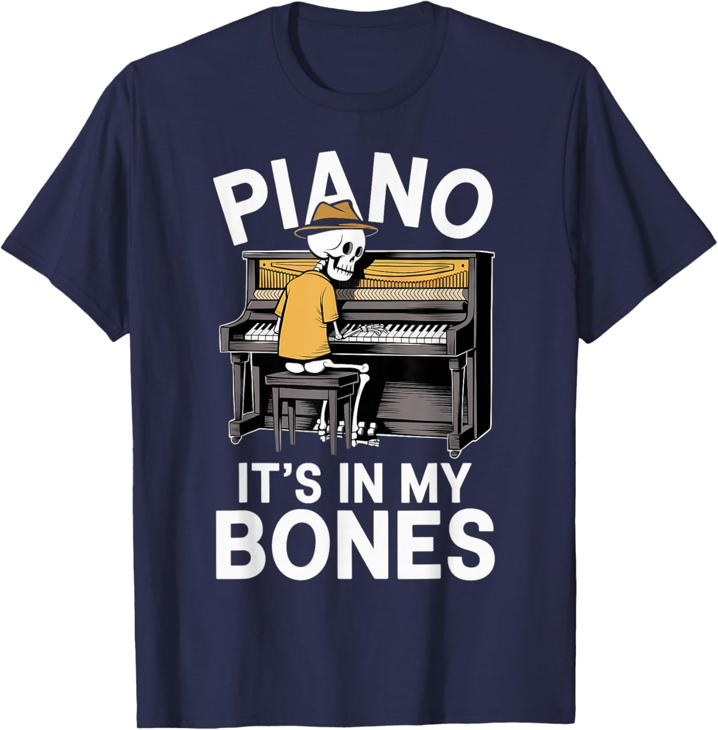 Funny Pianist Skeleton Playing Piano T-Shirt - T-Shirt | Navy