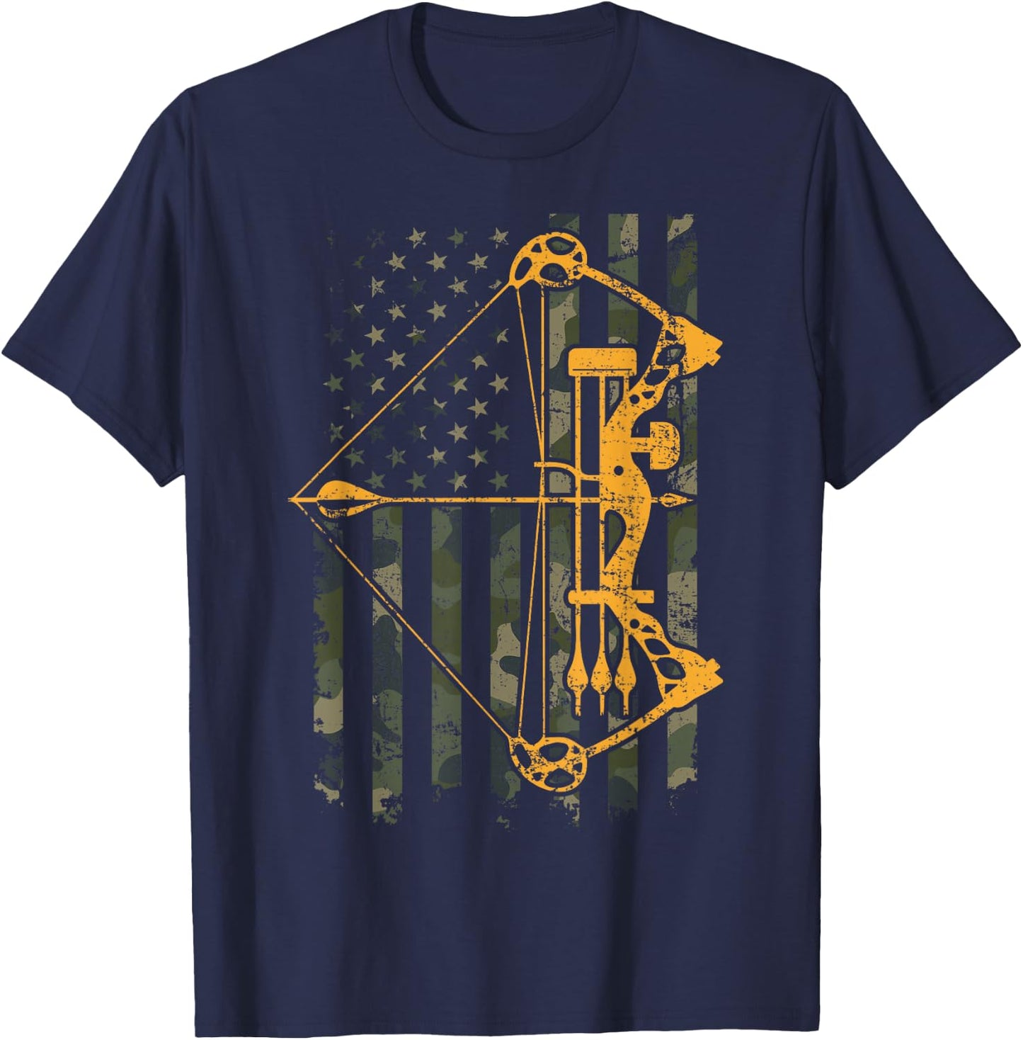 Camo USA Flag Archery Compound Bow - Funny Bow Hunter T-Shirt - T-Shirt | Navy