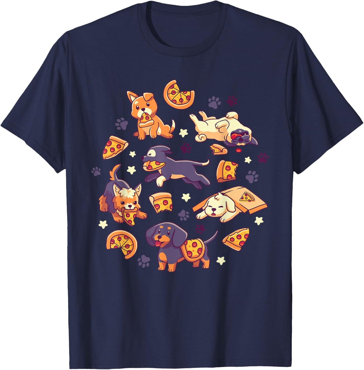 Pupperoni Pizza - Cute Puppy Dogs with Fast Food - Kawaii T-Shirt - T-Shirt | Navy