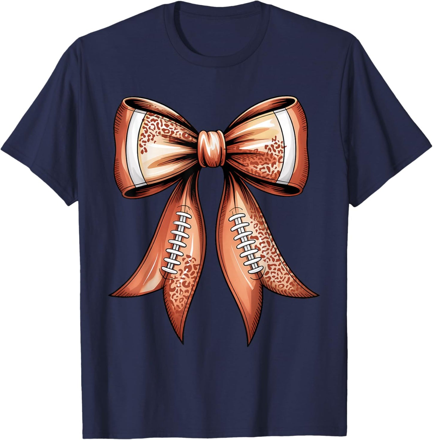 Groovy Cute Coquette Bow Game Day Football for Mom Girls T-Shirt - T-Shirt | Navy
