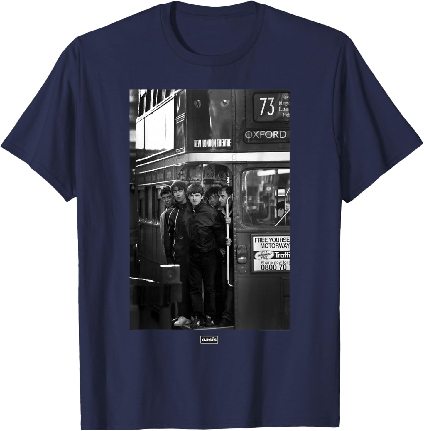 Oasis London Bus Photograph -Kids - Black, Small T-Shirt - T-Shirt | Navy