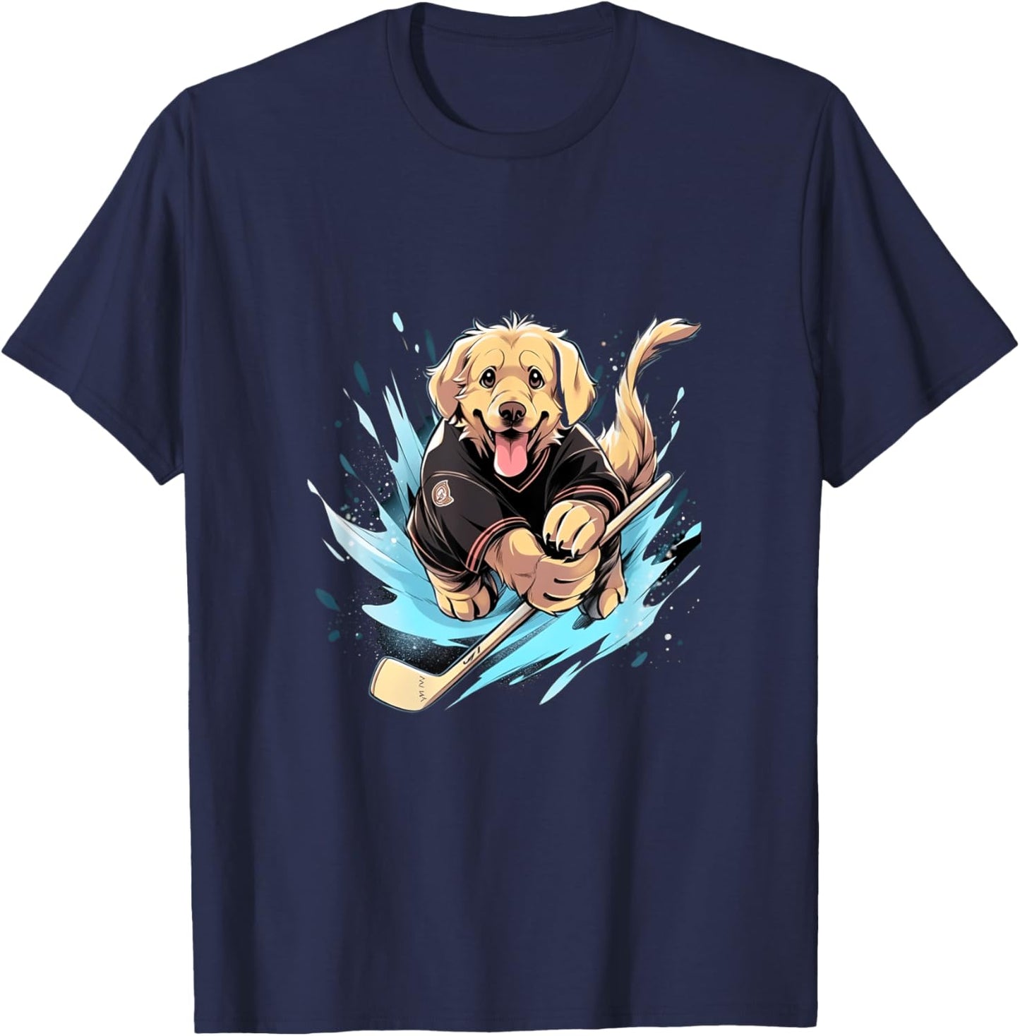 Hockey Golden Retriever Ice Hockey Player Hockey Stick T-Shirt - T-Shirt | Navy