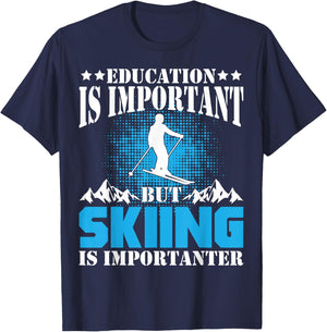 Funny Ski Education Is Important But Skiing Is Importanter T-Shirt - T-Shirt | Navy
