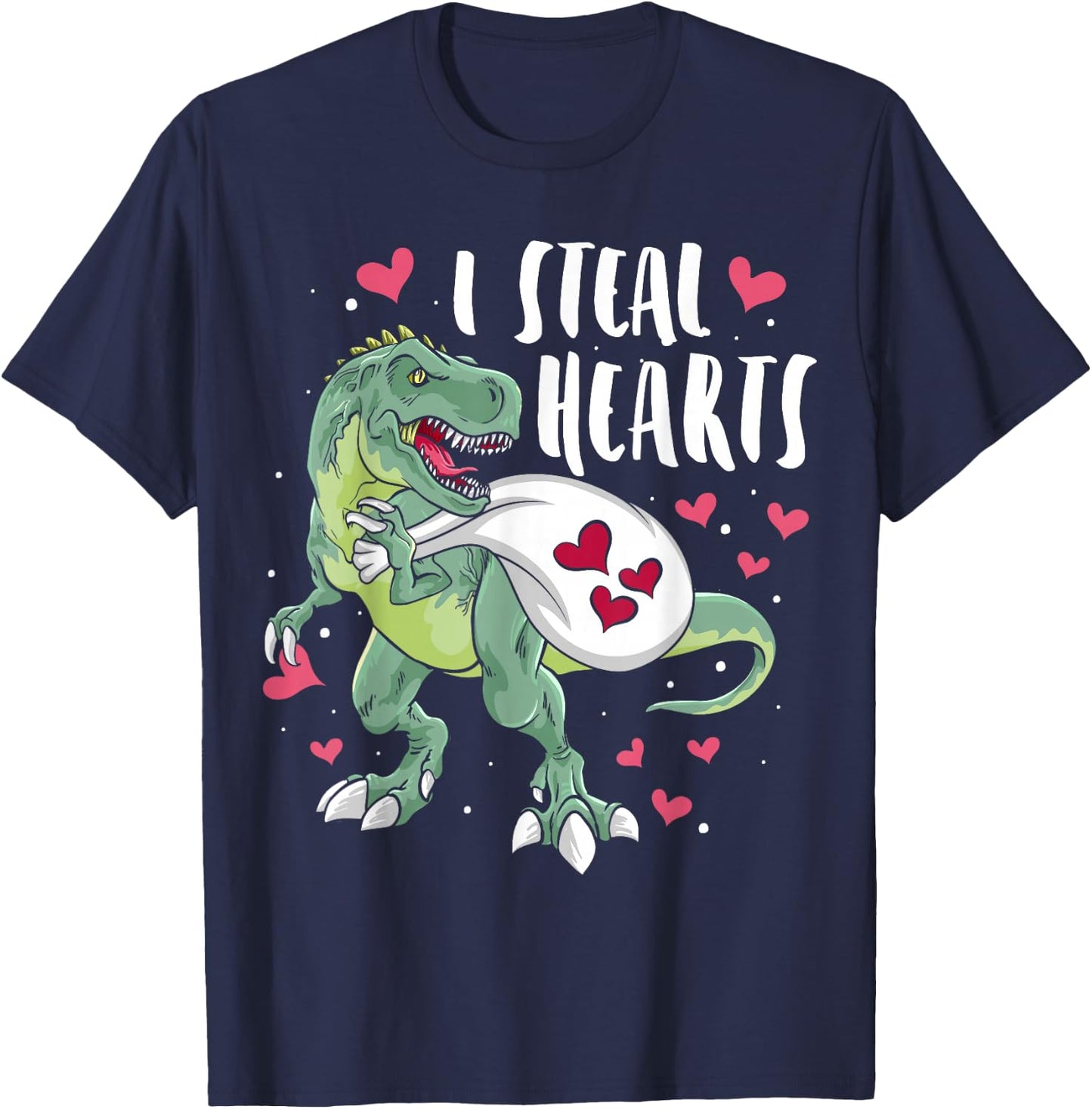 Funny Dinosaur Valentine's Day I Steal Hearts T-Rex T-Shirt - T-Shirt | Navy