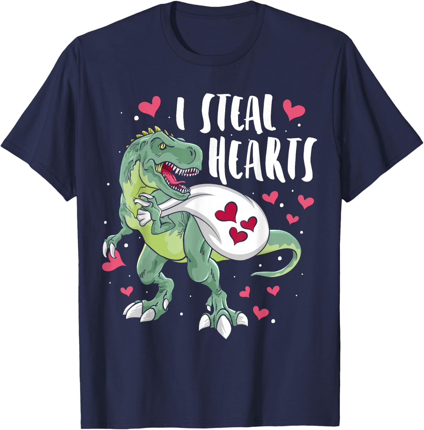 Funny Dinosaur Valentine's Day I Steal Hearts T-Rex T-Shirt - T-Shirt | Navy