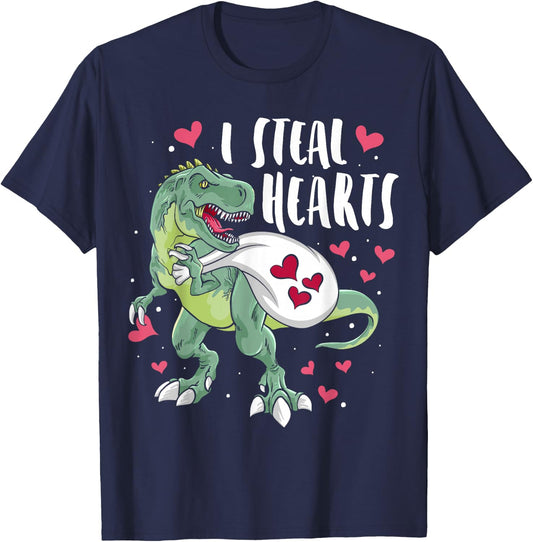 Funny Dinosaur Valentine's Day I Steal Hearts T-Rex T-Shirt - T-Shirt | Navy