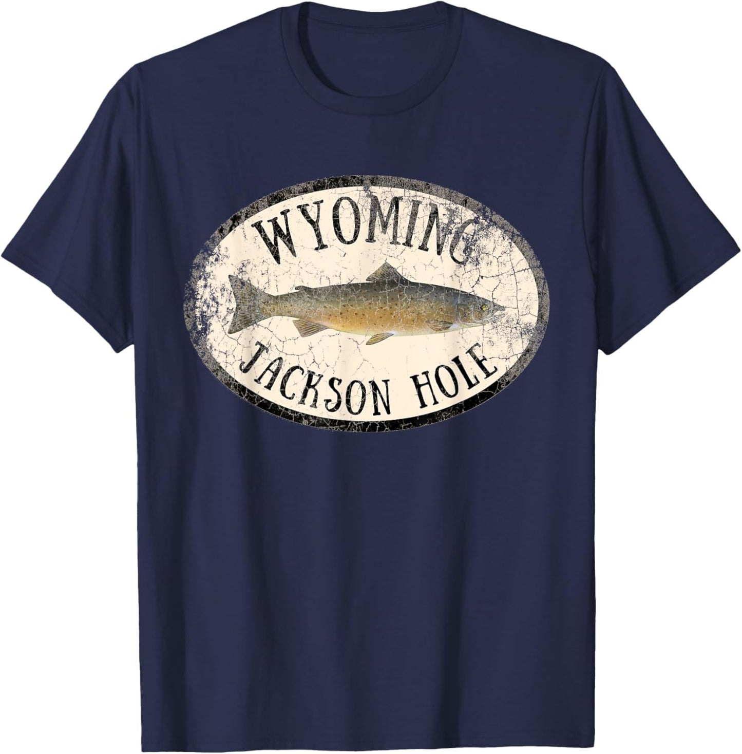 Wyoming Jackson Hole Trout Fish Fly Fishing Vintage T-Shirt - T-Shirt | Navy