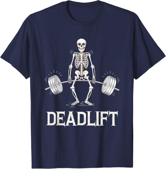 Deadlift Skeleton Weightlifting Gym Fitness Workout T-Shirt - T-Shirt | Navy