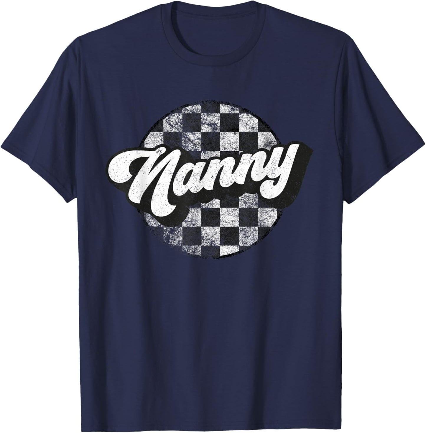 Funny Retro Checkered Nanny Race Vintage Matching Family T-Shirt - T-Shirt | Navy