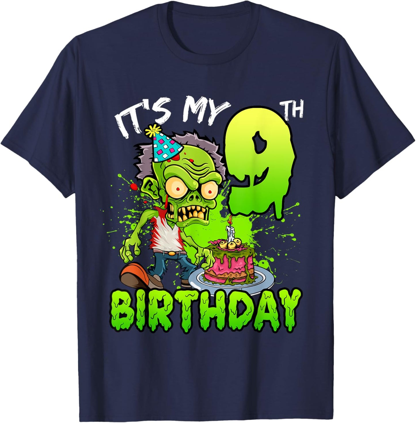 It's My 9th Birthday Zombie Lover 9 Year Old Boys Girls T-Shirt - T-Shirt | Navy