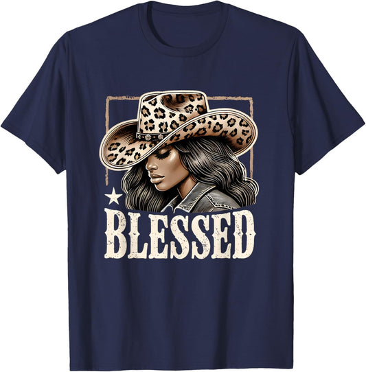 Vintage Retro Black Western Cowgirl African Christian T-Shirt - T-Shirt | Navy