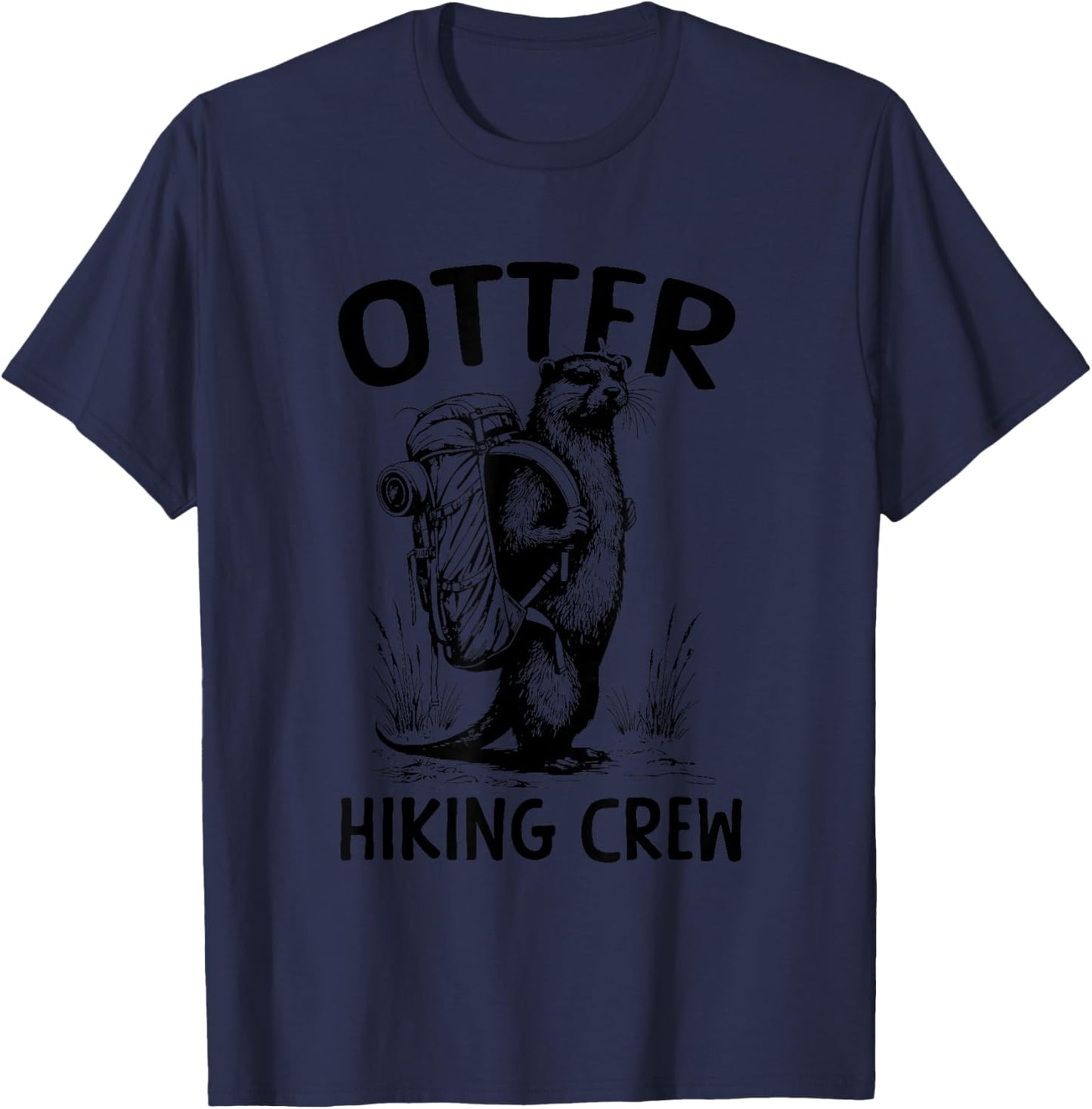 Otter Hiking Crew Backpacker Funny Otter T-Shirt - T-Shirt | Navy