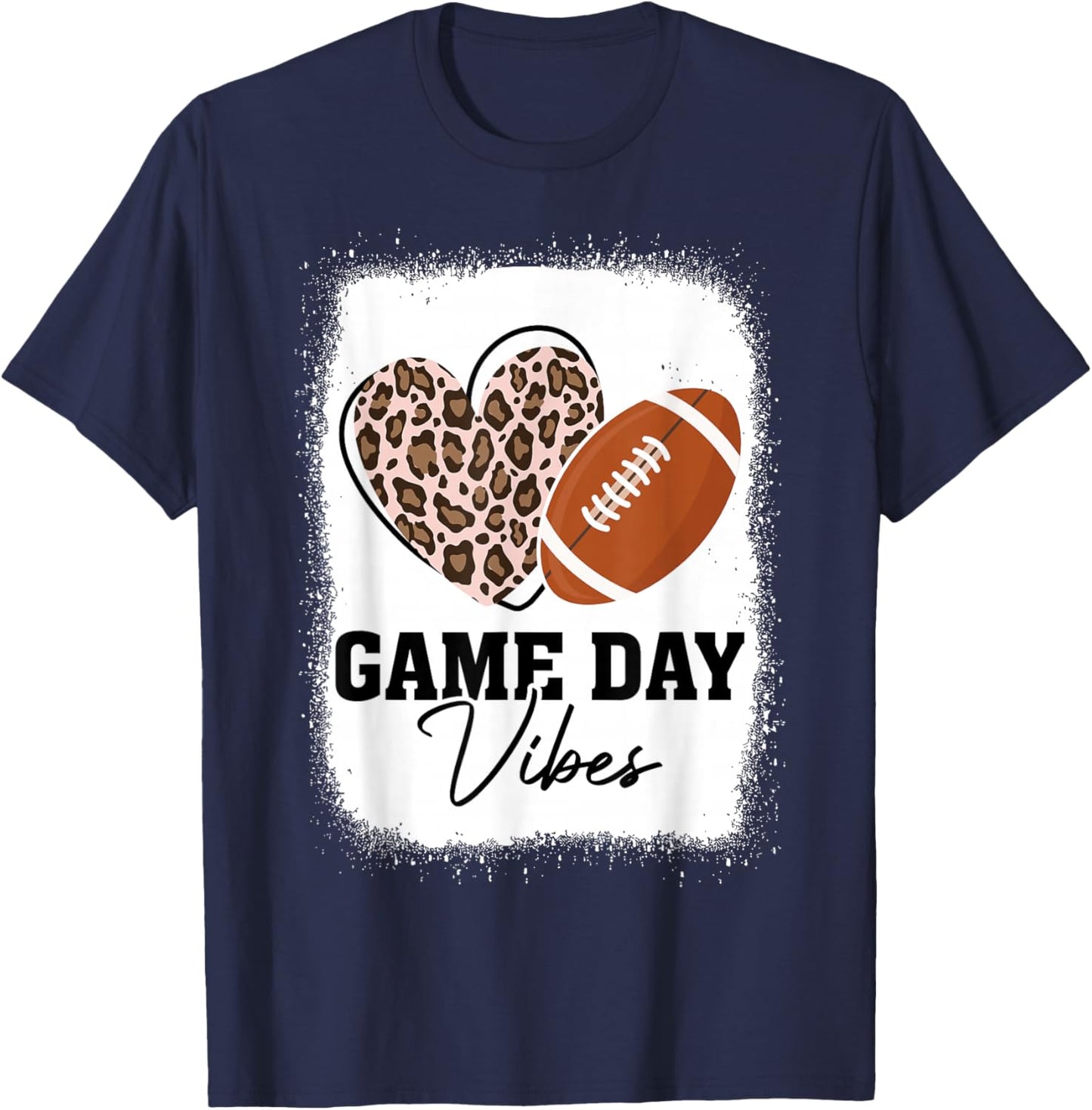Game Day Vibes - American Football Lover Leopard Football T-Shirt - T-Shirt | Navy