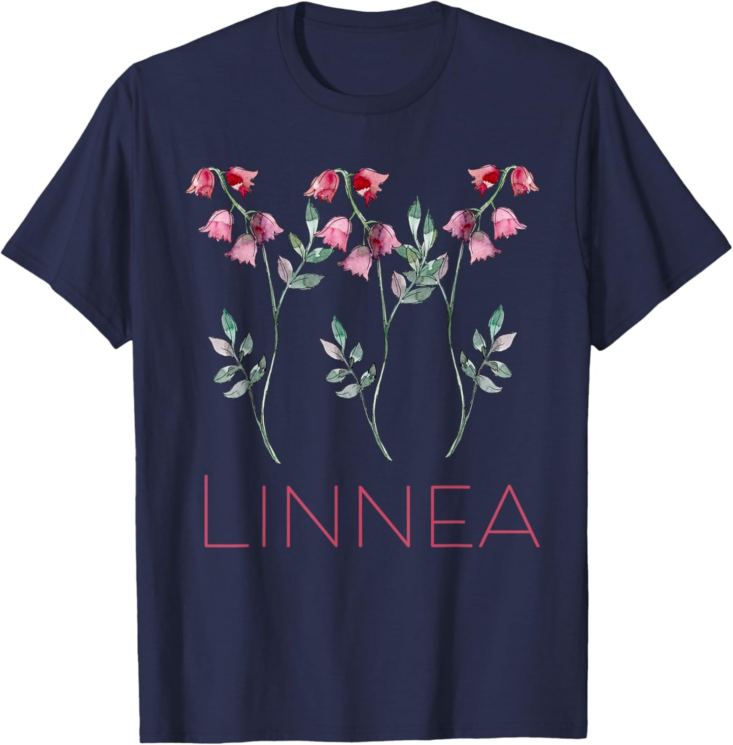 Linnea Flower Twinflower Wildflower Pink Flowers T-Shirt - T-Shirt | Navy