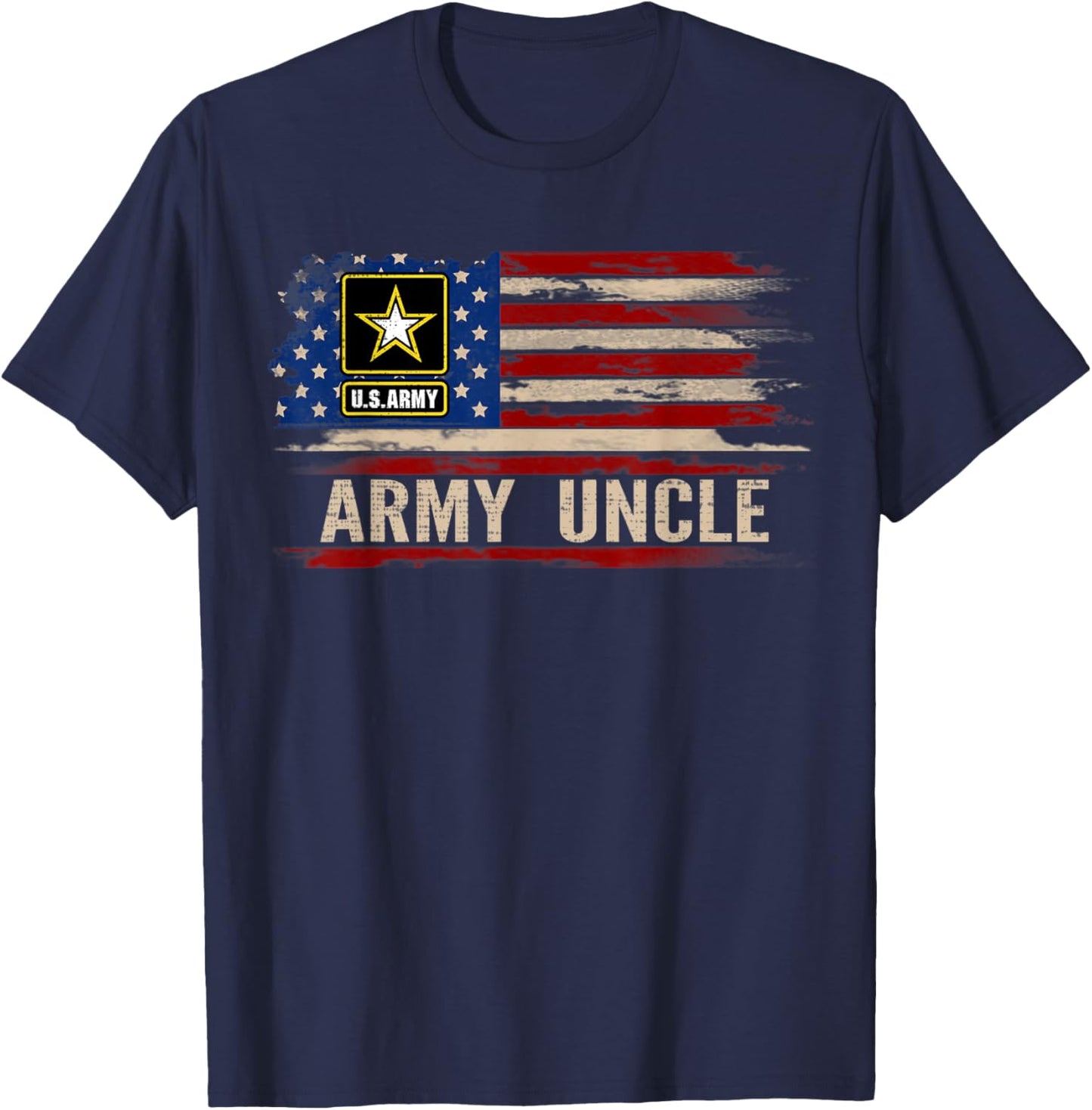 Vintage Army Uncle With American Flag For Veteran Gift Kids Men T-Shirt - T-Shirt | Navy