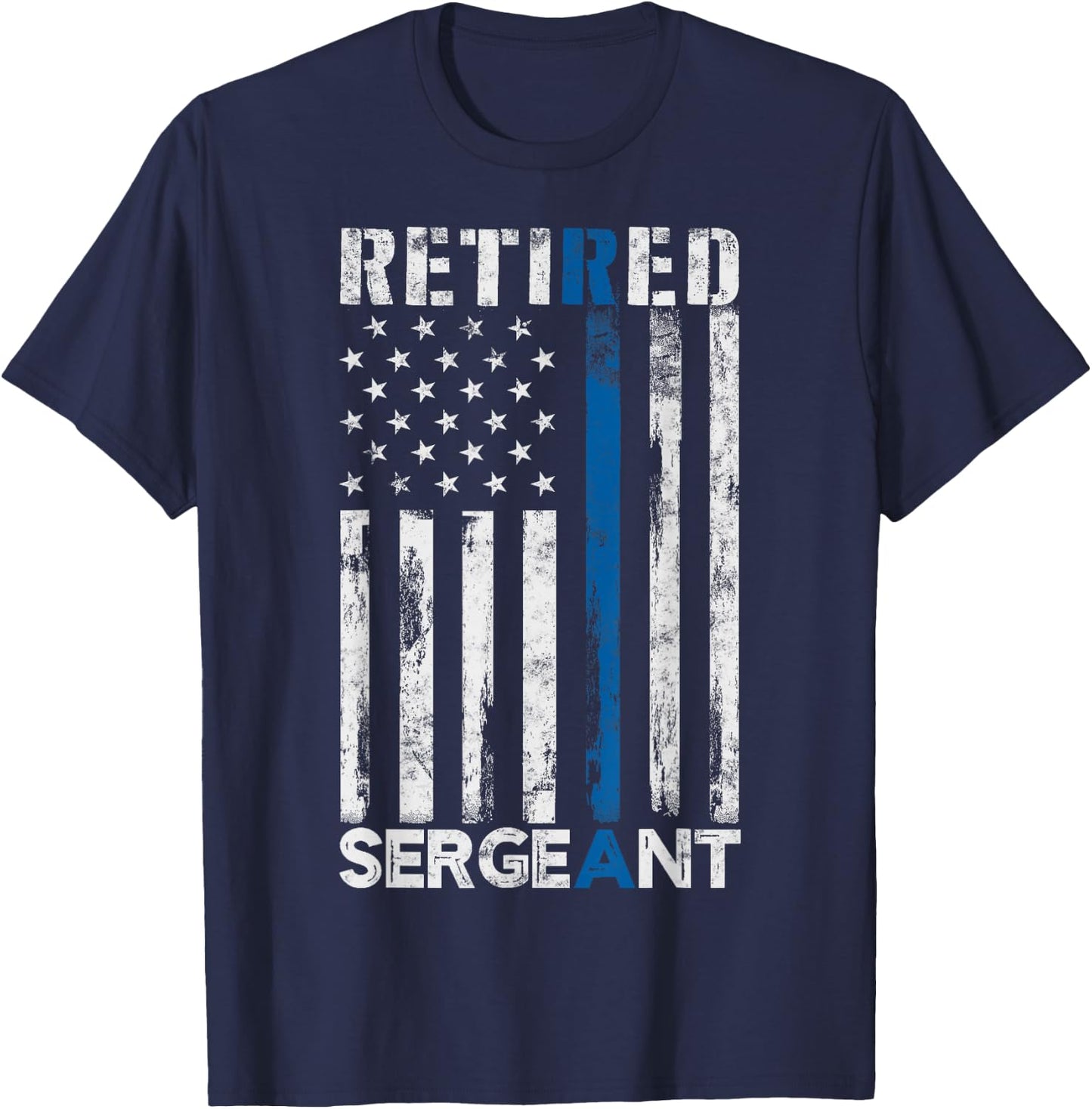 Retired Sergeant Police gift Thin Blue Line American Flag T-Shirt - T-Shirt | Navy