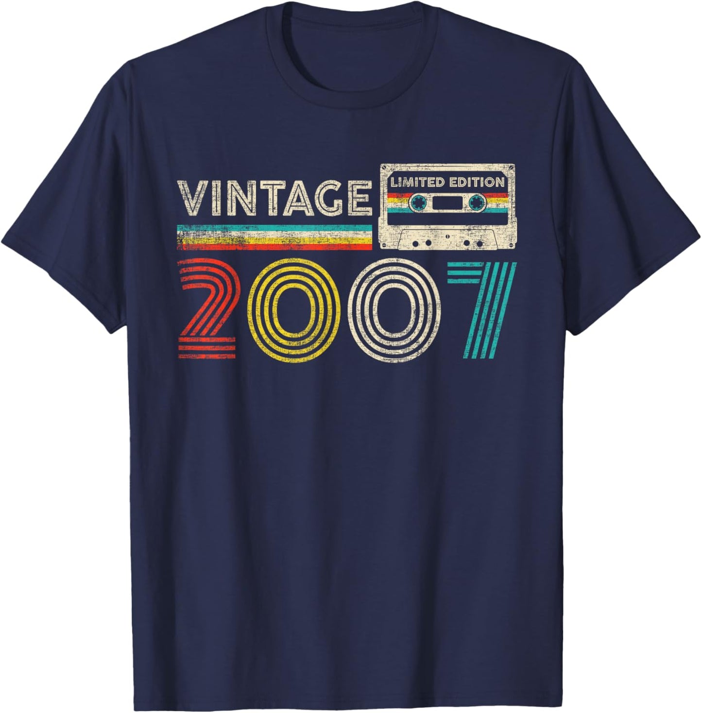 Vintage 2007 Classic Birthday 2007 Cassette Tape Vintage T-Shirt - T-Shirt | Navy