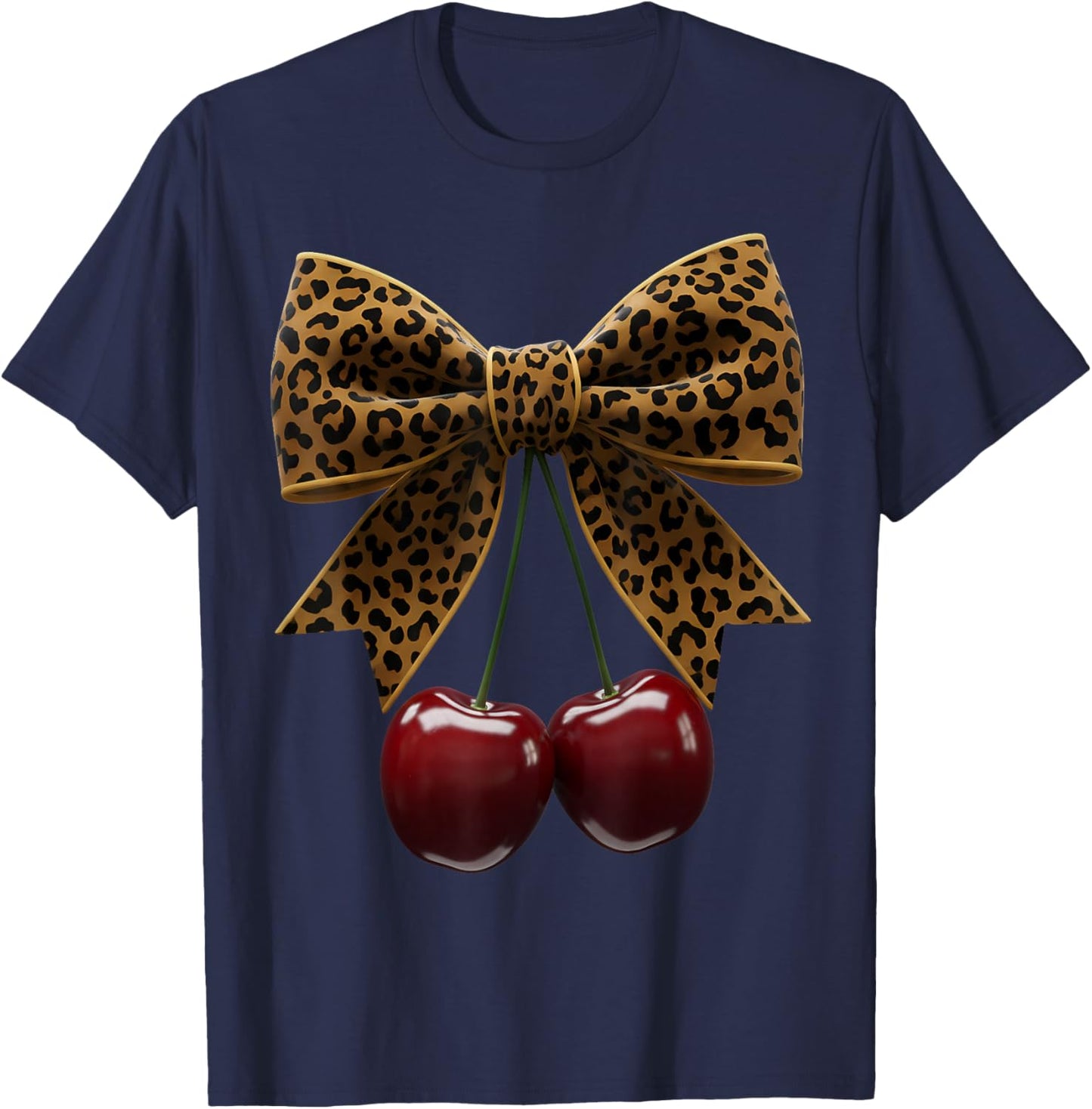Cherry Bow Coquette Red Cherries Fruits T-Shirt - T-Shirt | Navy
