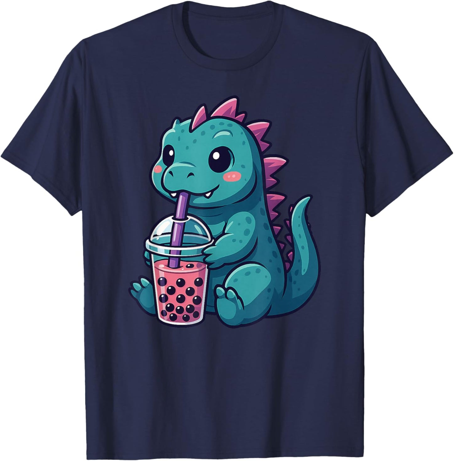 Cute Dinosaur Boba Tea Lover Kawaii Boys Girls Kids T-Shirt - T-Shirt | Navy