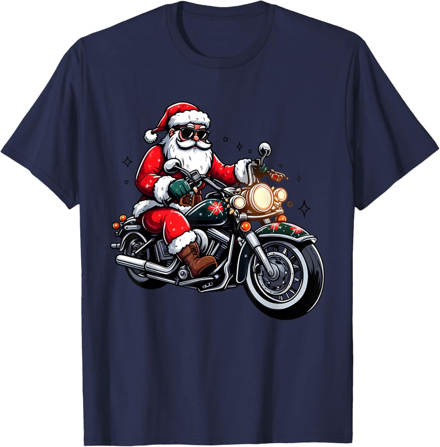 Funny Motorcycle Christmas Santa Riding Biker Rider T-Shirt - T-Shirt | Navy