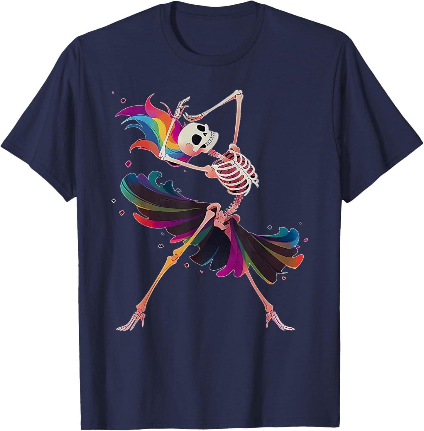 Dancing Skeleton Rainbow Ballerina Halloween T-Shirt - T-Shirt | Navy
