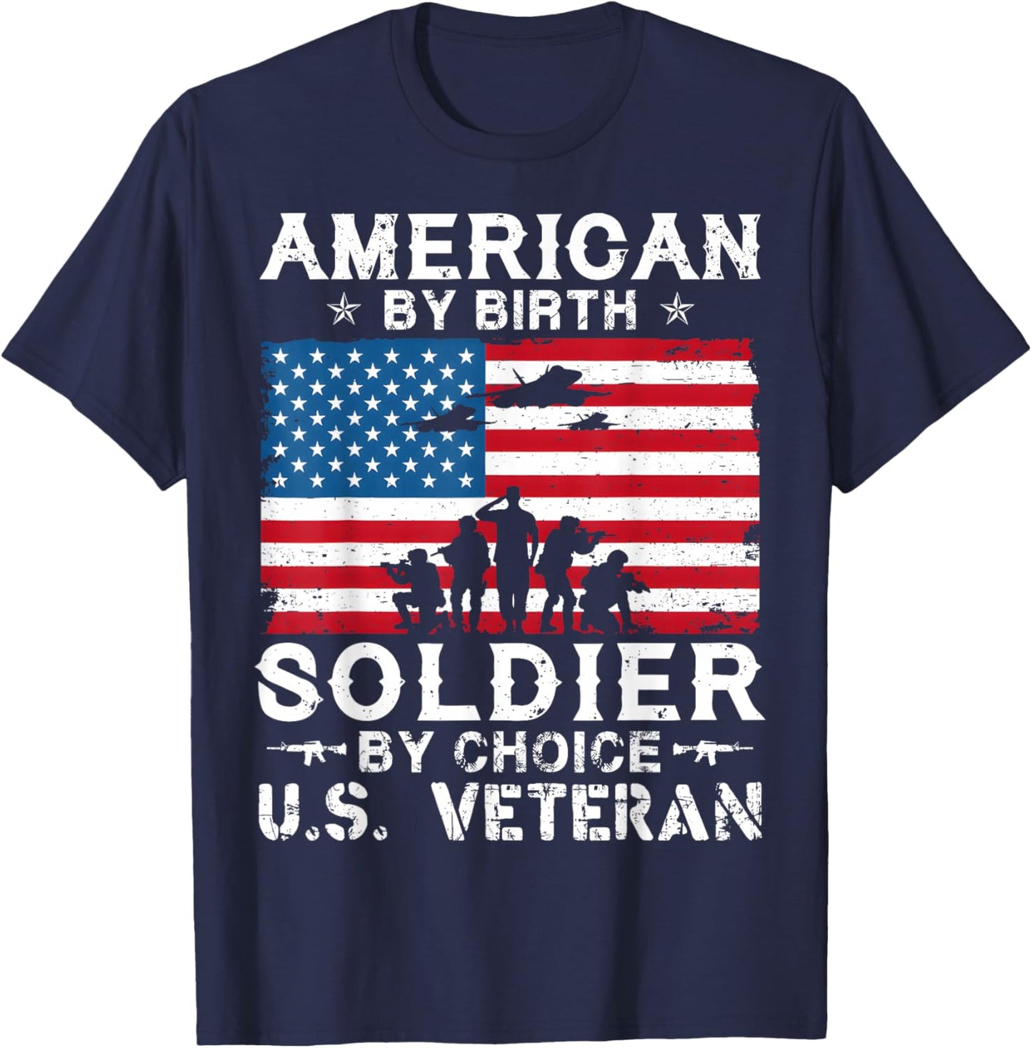 American By Birth Veteran By Choice US Flag Veterans Day T-Shirt - T-Shirt | Navy