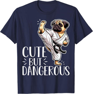 Cute but Dangerous Karate Taekwondo Pug Dog Karate Girl T-Shirt - T-Shirt | Navy