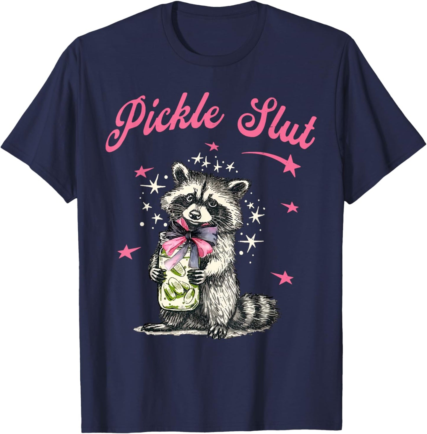 Retro 90s Racoon Pickle Slut Coquette Pickle Jar Trash Panda T-Shirt - T-Shirt | Navy