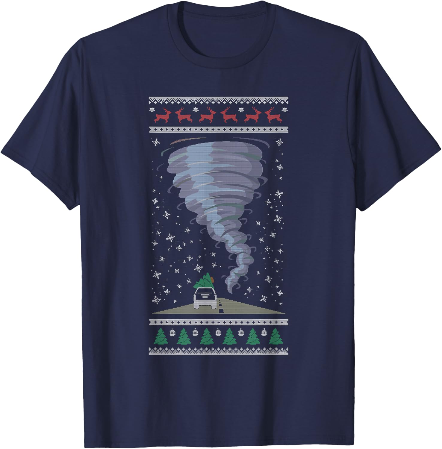 Tornado Chaser Xmas Weather Ugly Christmas T-Shirt - T-Shirt | Navy