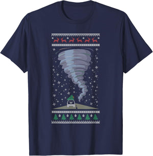 Tornado Chaser Xmas Weather Ugly Christmas T-Shirt - T-Shirt | Navy