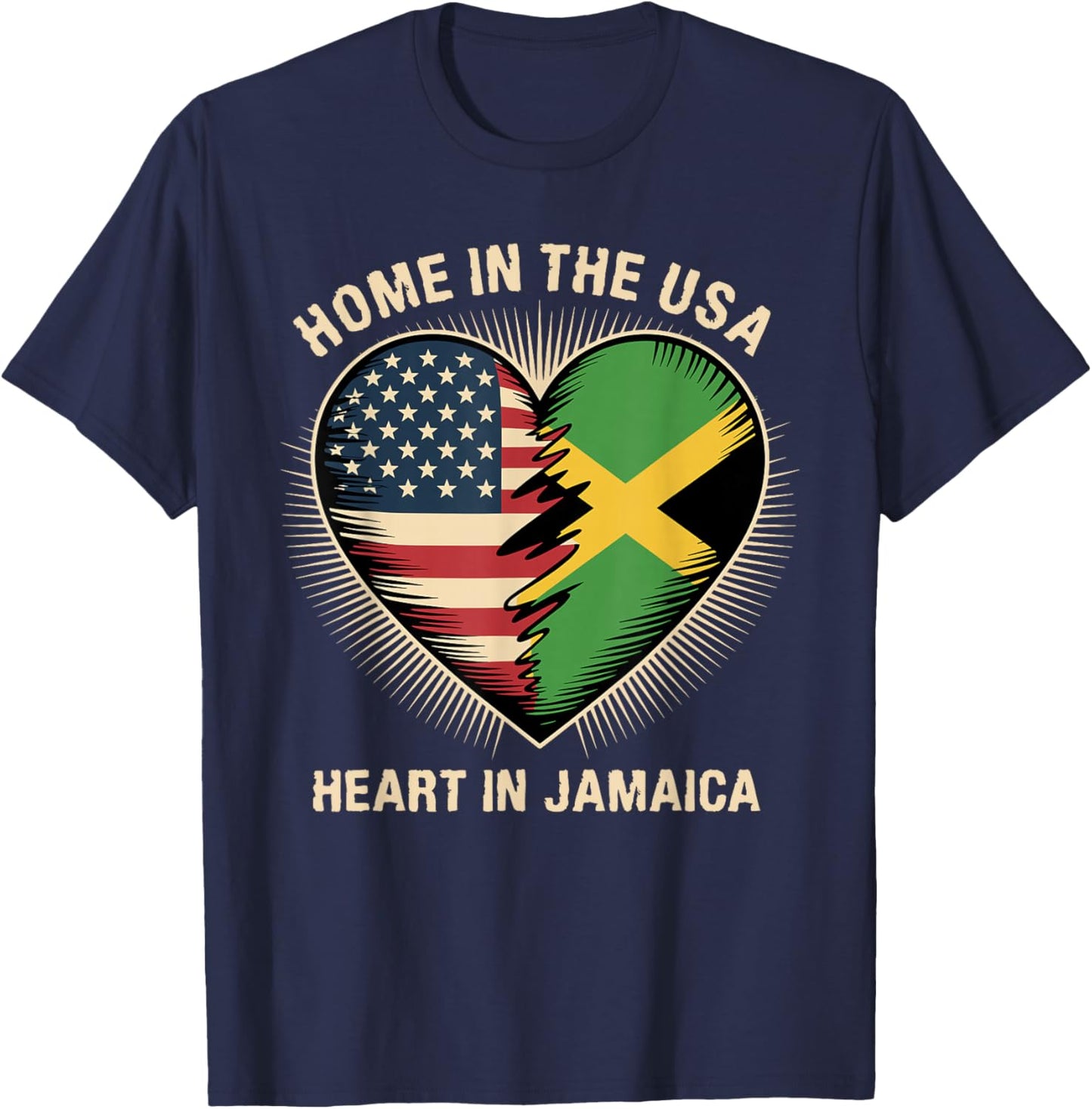 Home in The USA Heart in Jamaica American Jamaican America T-Shirt - T-Shirt | Navy