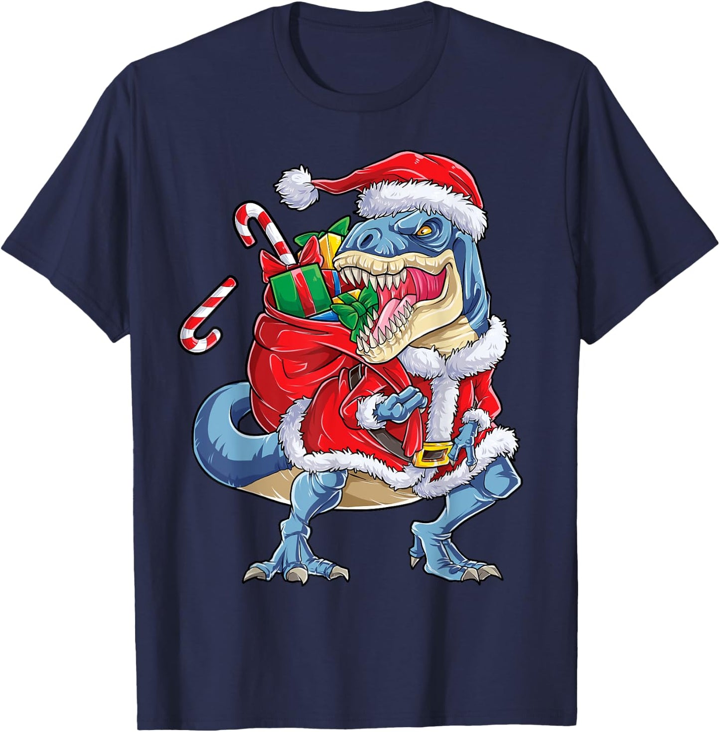 Dinosaur Christmas Santa Claus T-rex Boys Men Funny Xmas T-Shirt - T-Shirt | Navy