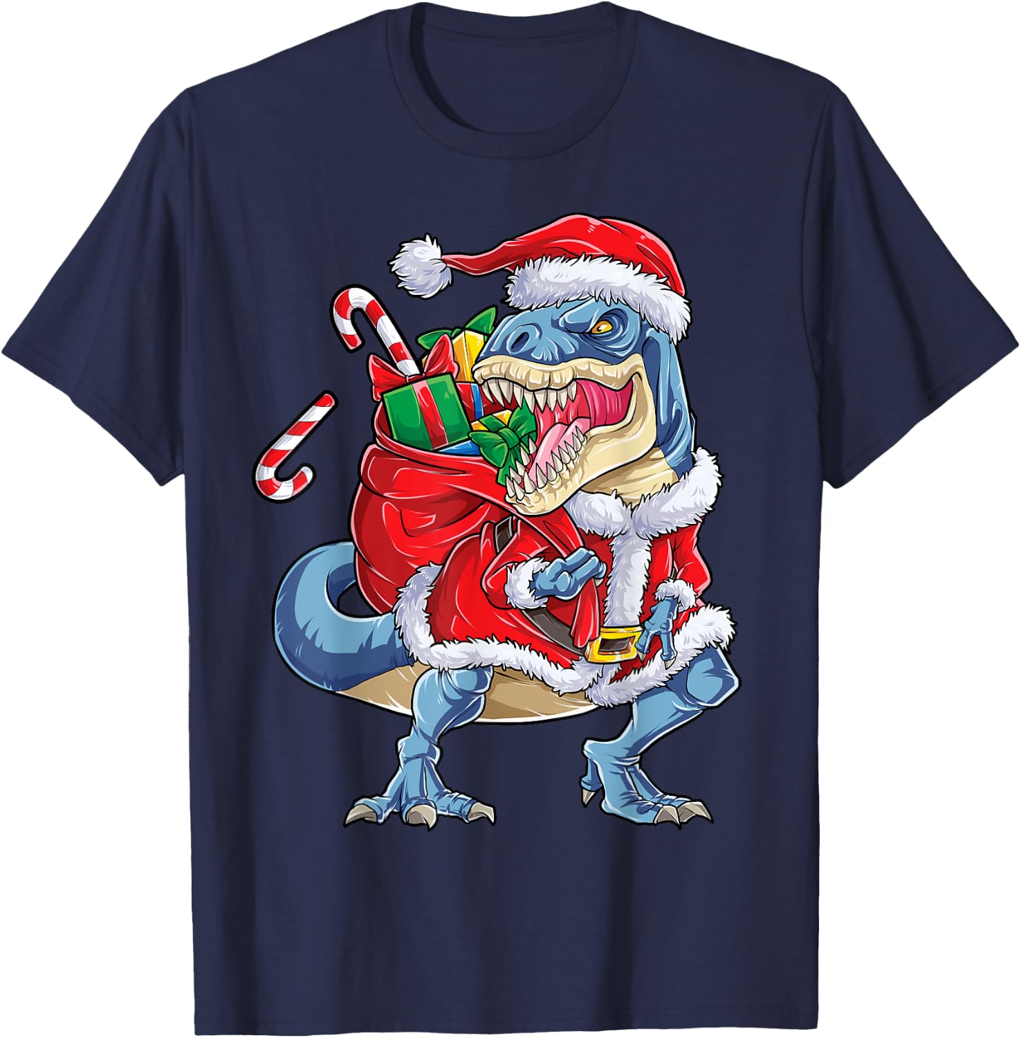 Dinosaur Christmas Santa Claus T-rex Boys Men Funny Xmas T-Shirt - T-Shirt | Navy