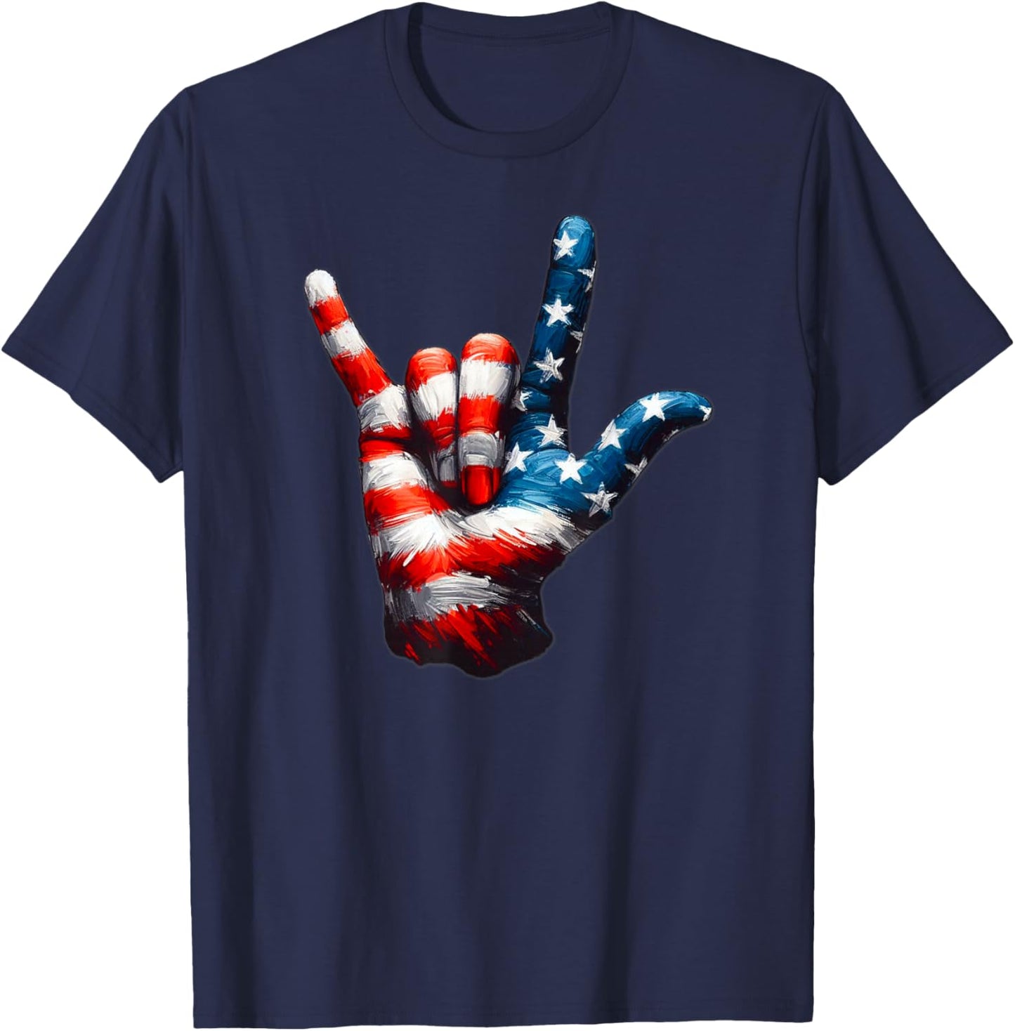 ASL USA Flag 'Love Sign' for Independence and Veterans Day T-Shirt - T-Shirt | Navy