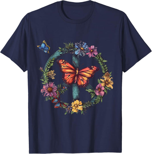 Peace Love Hippie Costume 60s & 70s Peace Symbol T-Shirt - T-Shirt | Navy