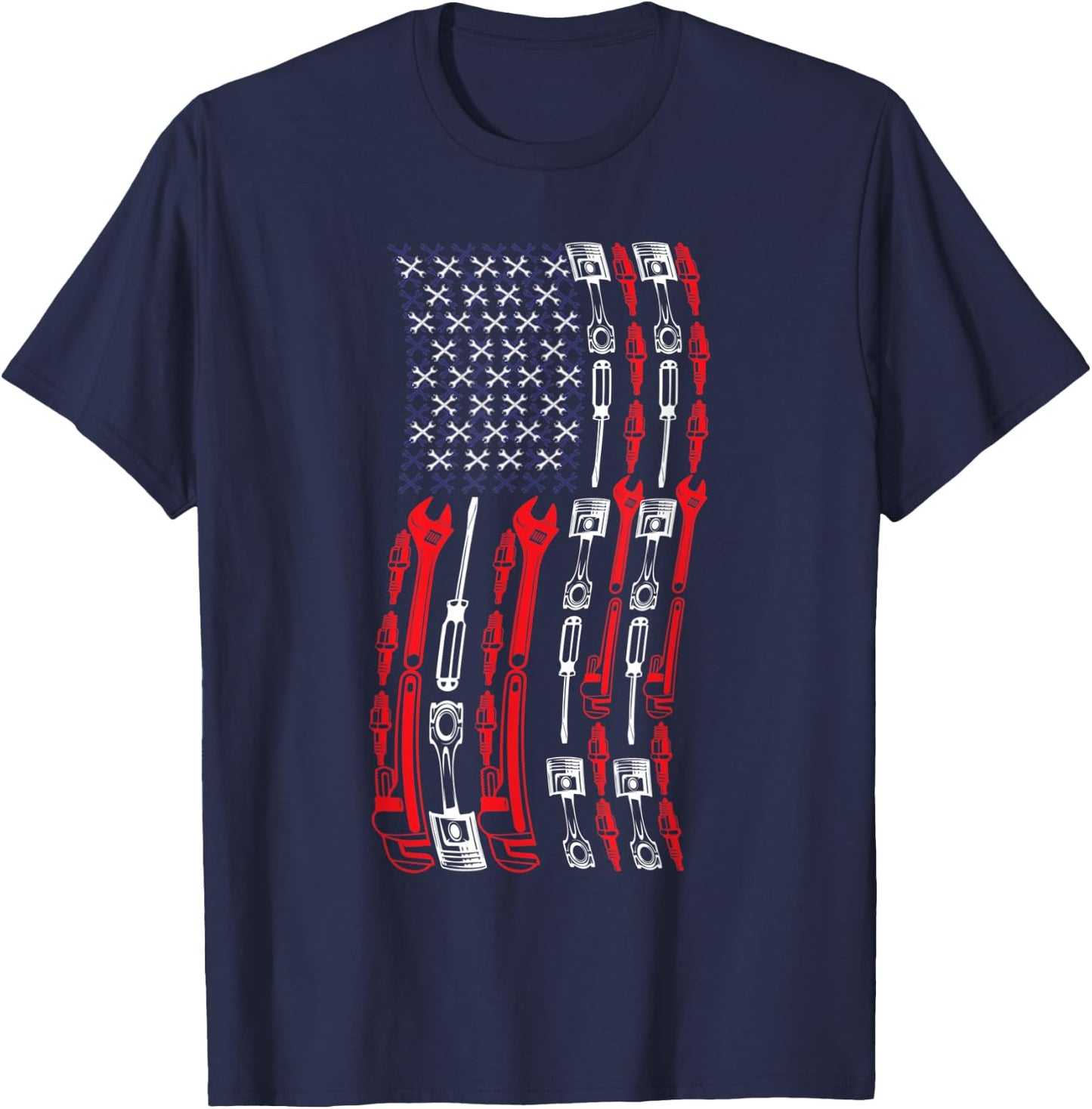 Mechanic USA Flag Patriotic Women Men T-Shirt - T-Shirt | Navy