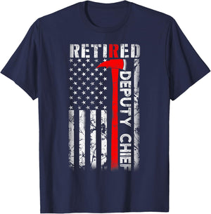 Retired Deputy Fire Chief Fireman Retirement UAS flag Gifts T-Shirt - T-Shirt | Navy