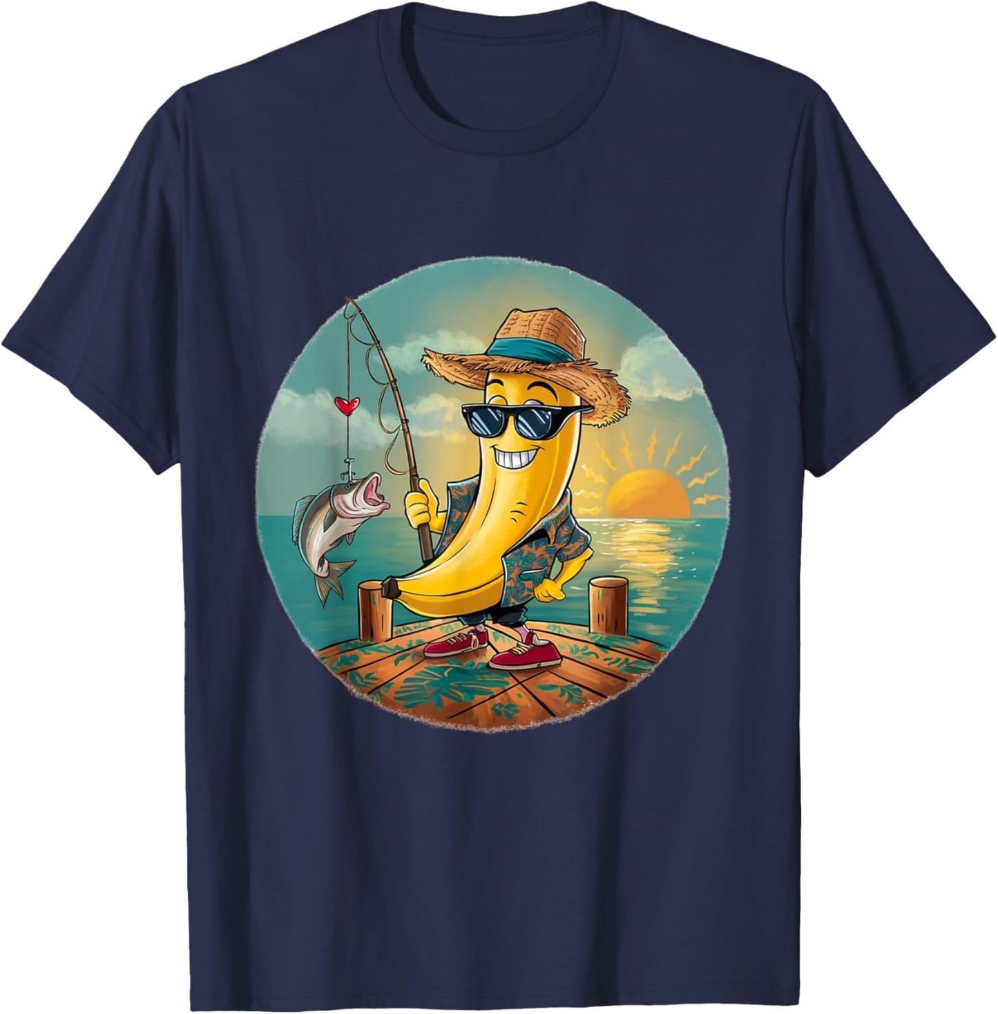 Lucky Fishing Funny Banana Humor T-Shirt - T-Shirt | Navy