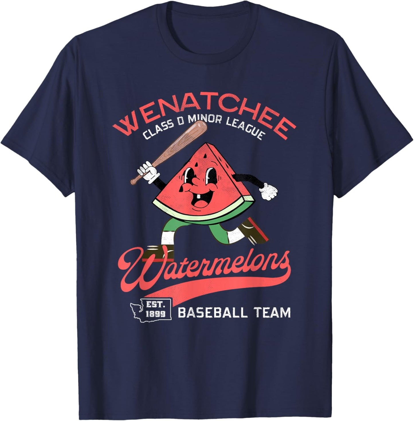 Wenatchee Watermelons Retro Minor League Baseball Team T-Shirt - T-Shirt | Navy