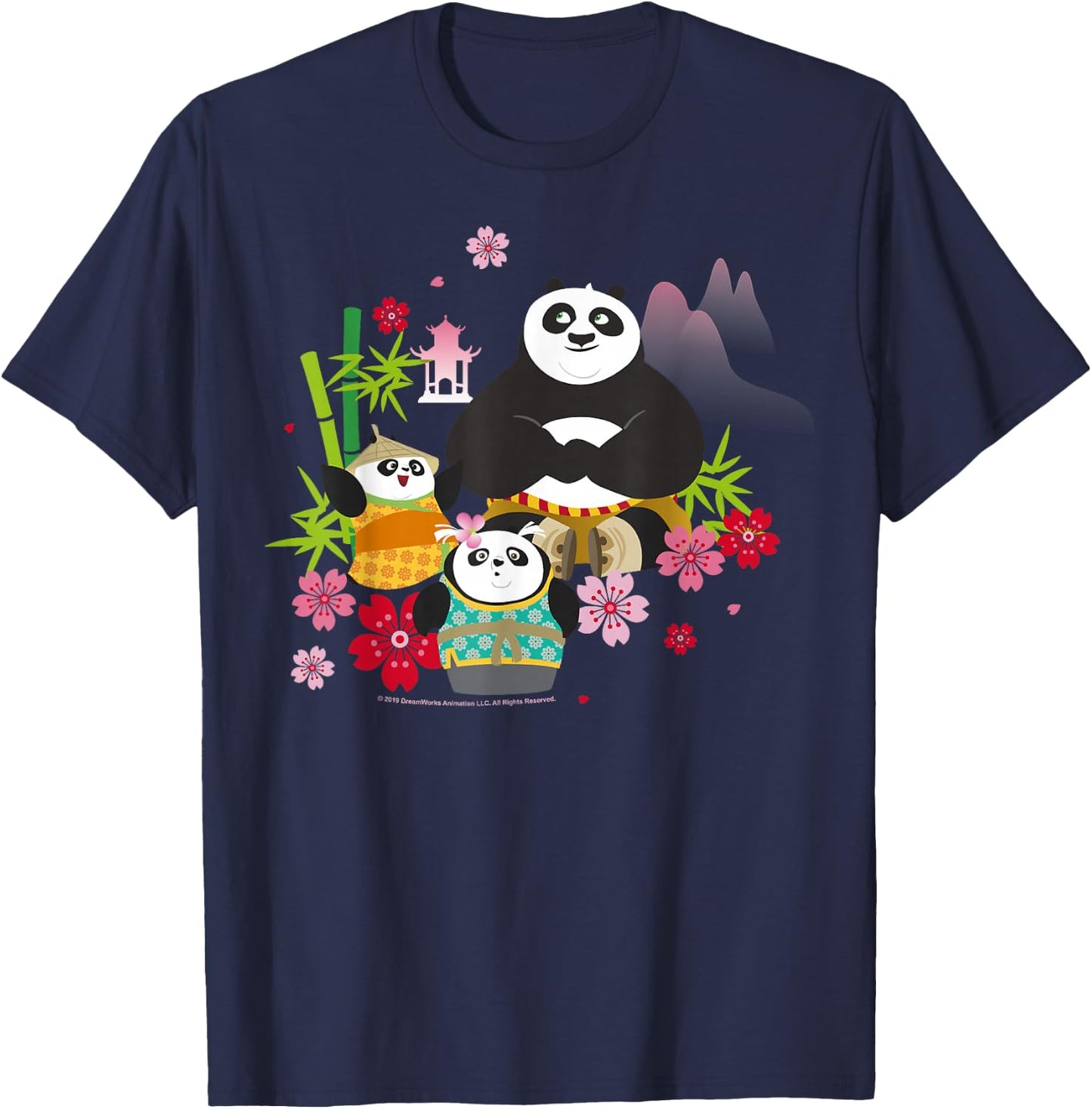 Kung Fu Panda Adult Blue Floral T-Shirt - T-Shirt | Navy